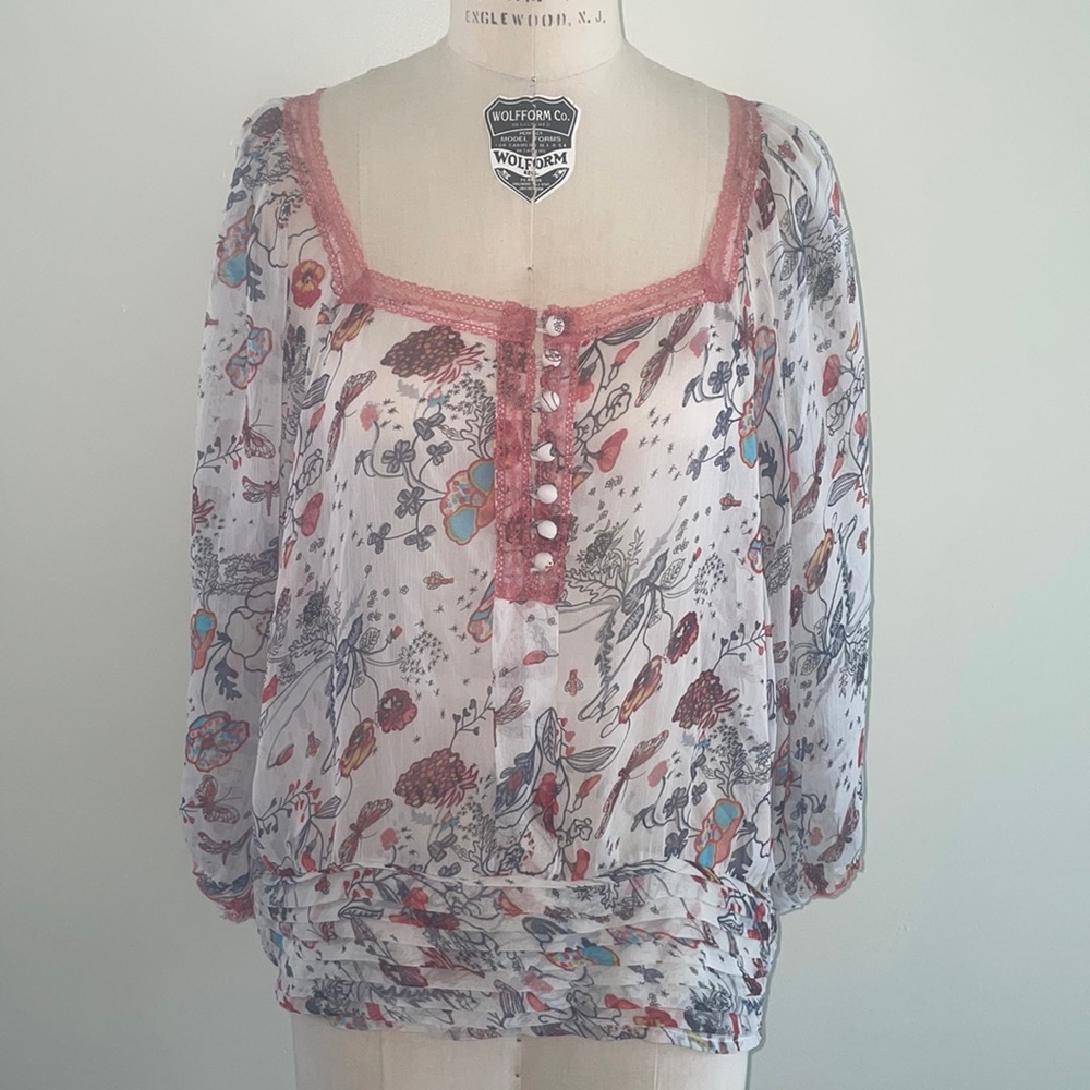 Sheer floral long sleeved blouse